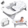 Baignoire Bébé Pliable Avec Thermometre Intégré - Coussin de Bain et Plateau de rangement Gris